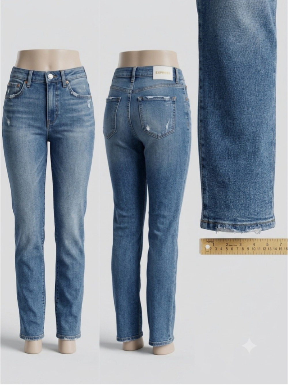 Express Women's Blue Denim Jeans High Rise Straight Ankle Light Wash 5-Pocket 0
